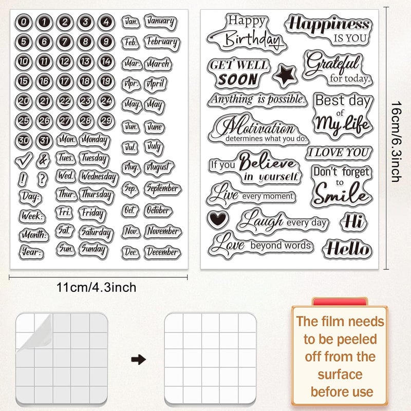 twinklemon 6 Sheets Clear Stamps for Card Making Includes 20 Ink Pad 6 Acrylic Stamp Block Silicone Stamps with Blessing Greeting Leaves Letters Date Stamp for Crafting DIY Scrapbooking Journal - Image 3